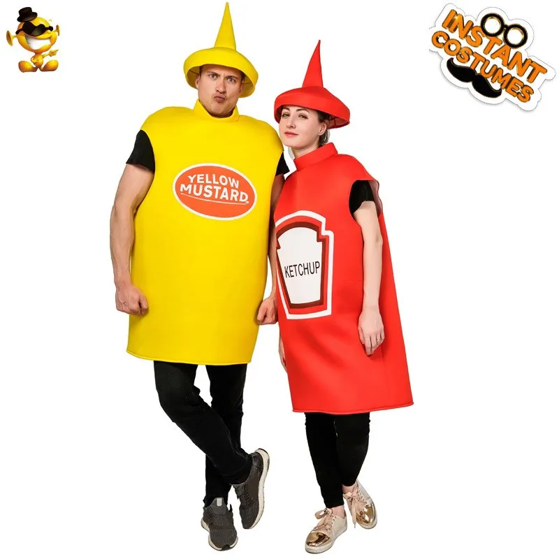 

Halloween Funny Food Cosume Mustard Tomato Sauce Couple's Outfit Company Annual Meeting New Year's Party Role Play Funny