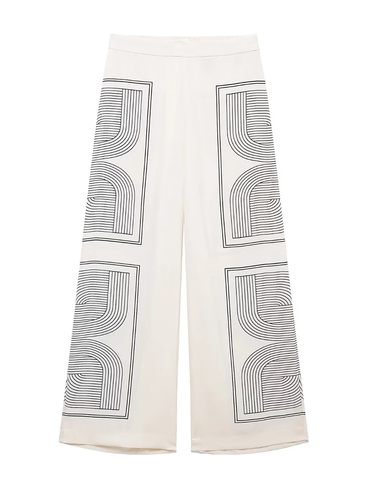 

SIYANG Women Fashion Printed Side Zipper Wide Leg Pants Vintage High Waist Full Length Female Chic Lady Trousers