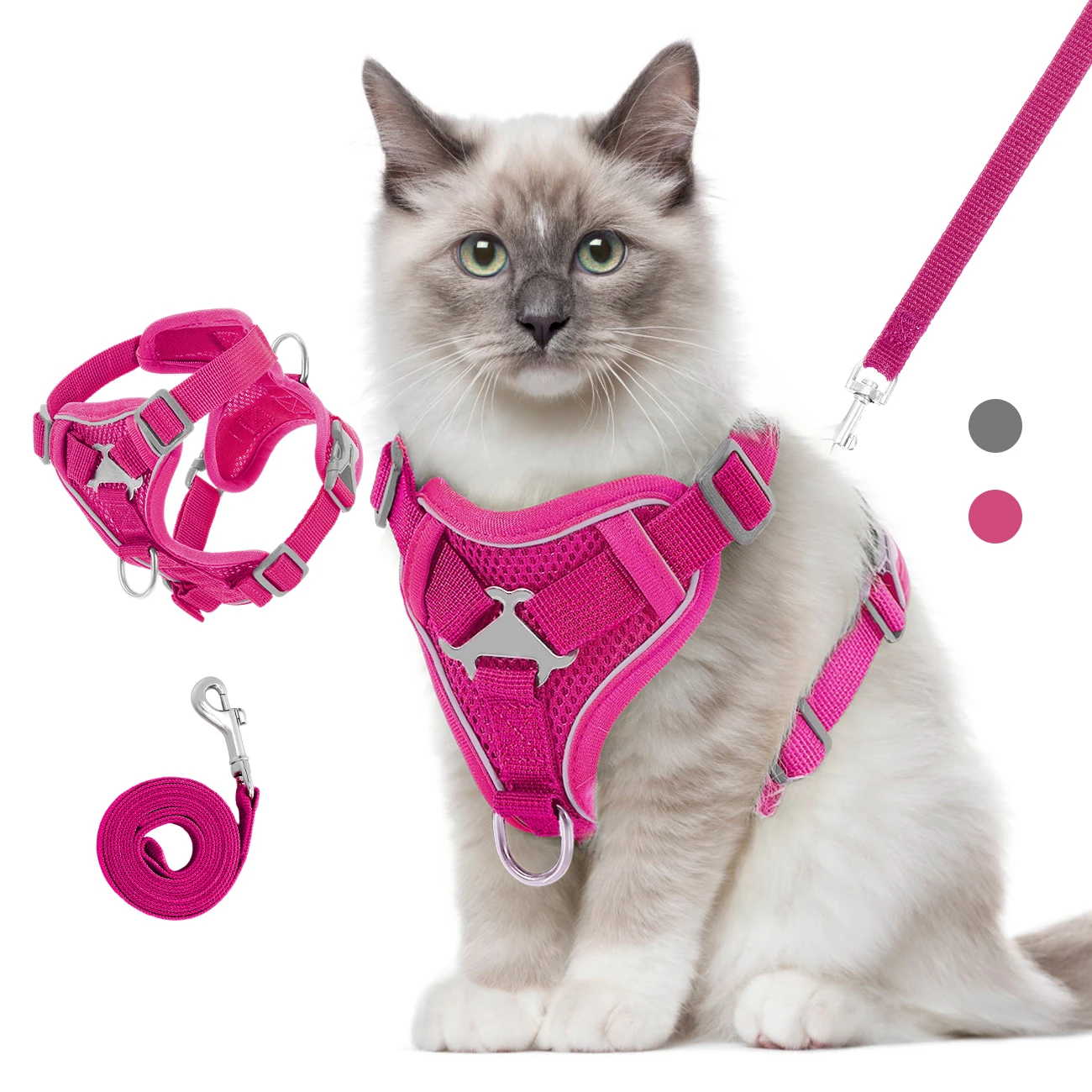 Cat Harness And Leash Set Reflective Adjustable Mesh Vest_voghion.com