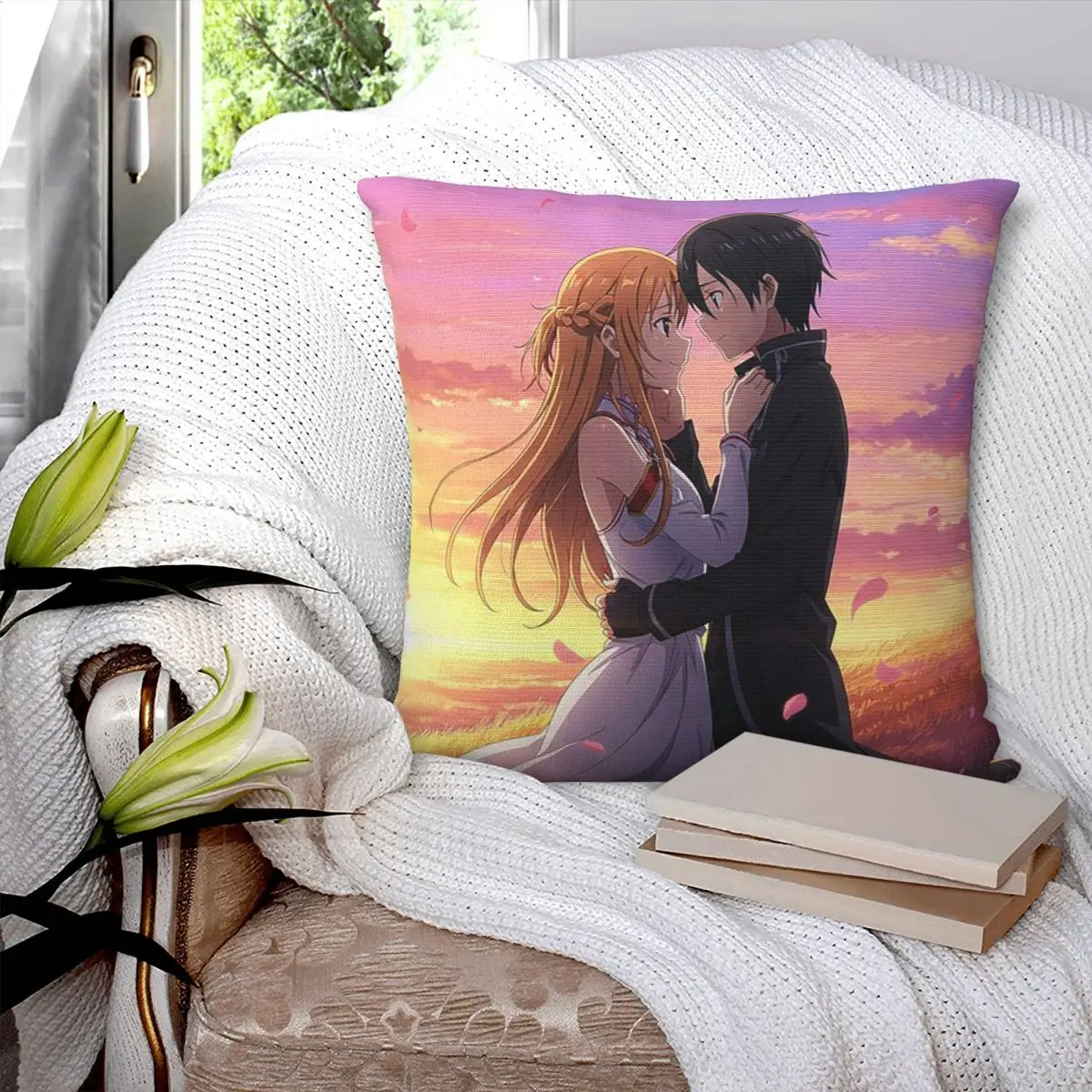 

Наволочка для подушки с изображением Асуны и Кирито из аниме Sword Art Online, квадратная наволочка для дома, спальни, автомобиля