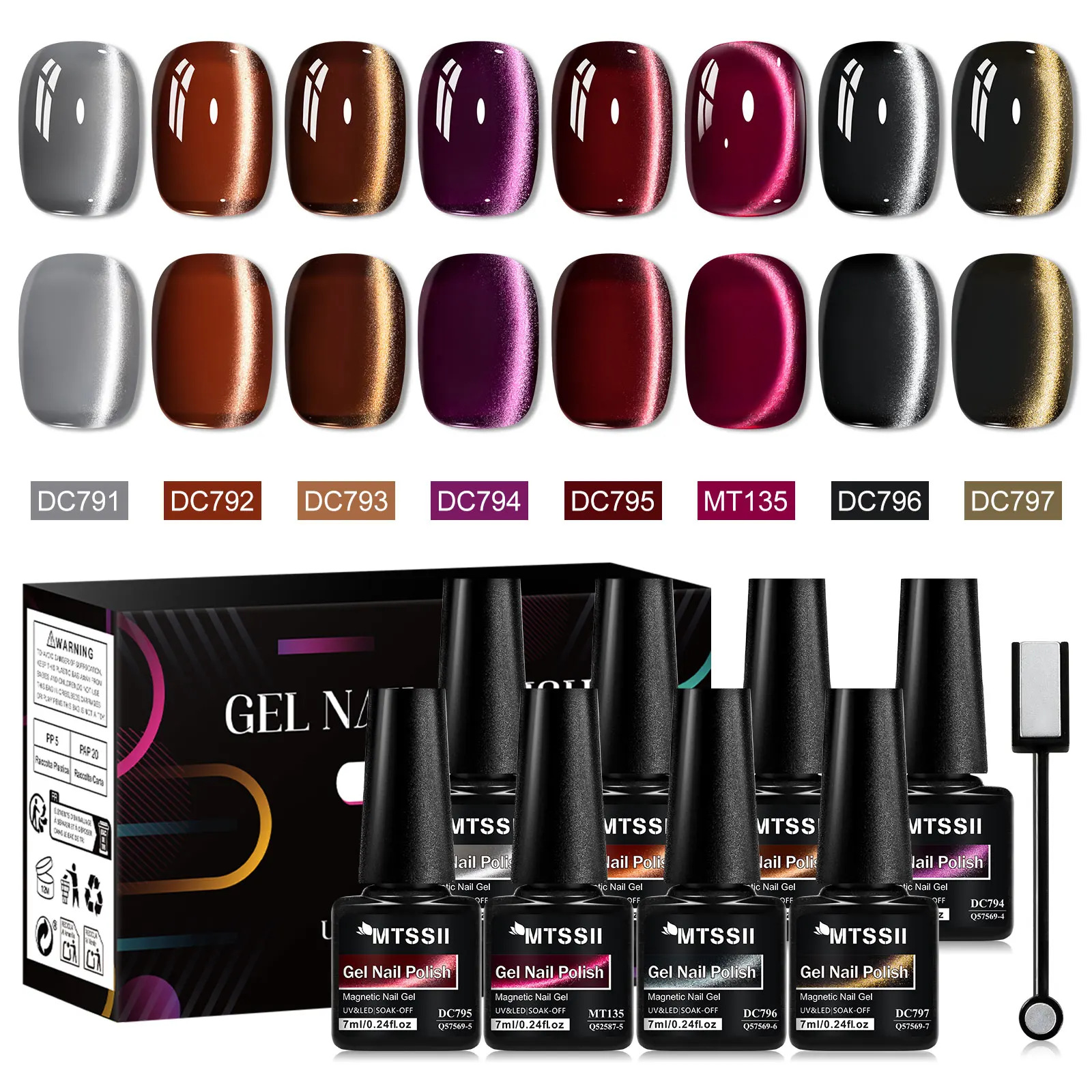 9pcs Glass Beads Cat Magnetic Gel Nail Polish Set Ultral Shine Magnetic Semi Permanent Soak Off UV Gel Varnish DIY Nail Supplies
