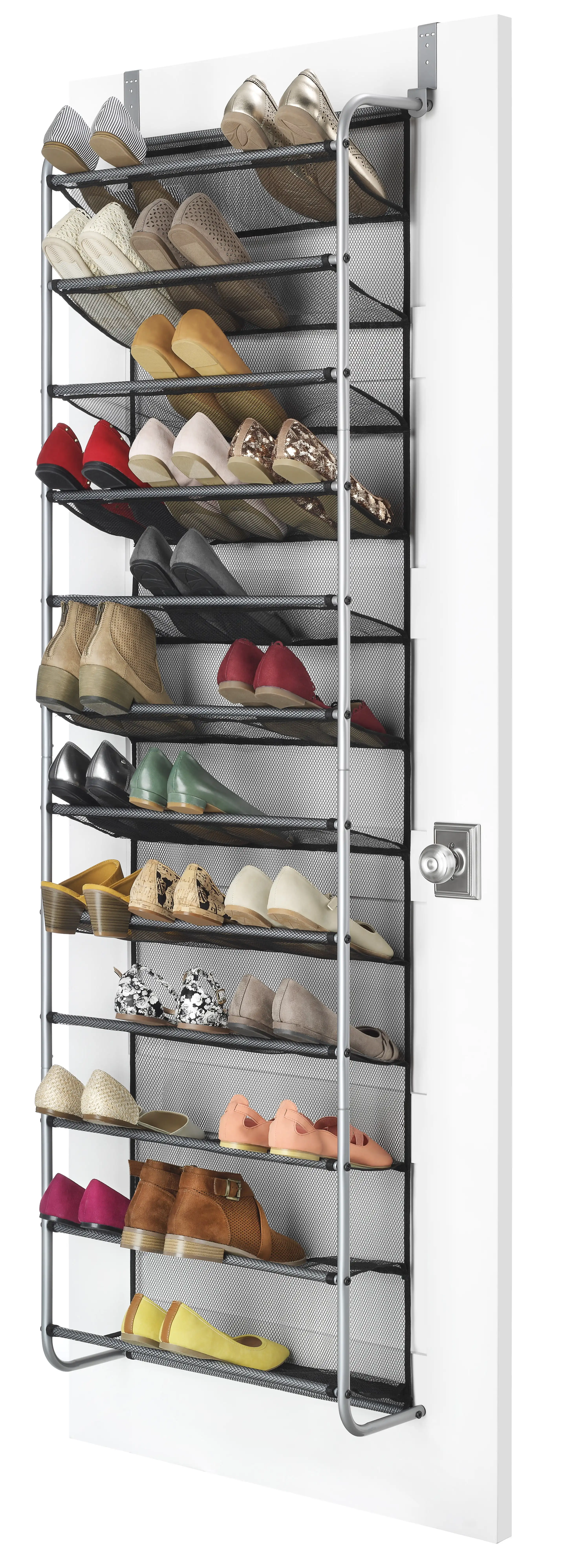 Mainstays 12-Tier Over The Door Shoe Rack for 36 Pairs, Metal, Gray