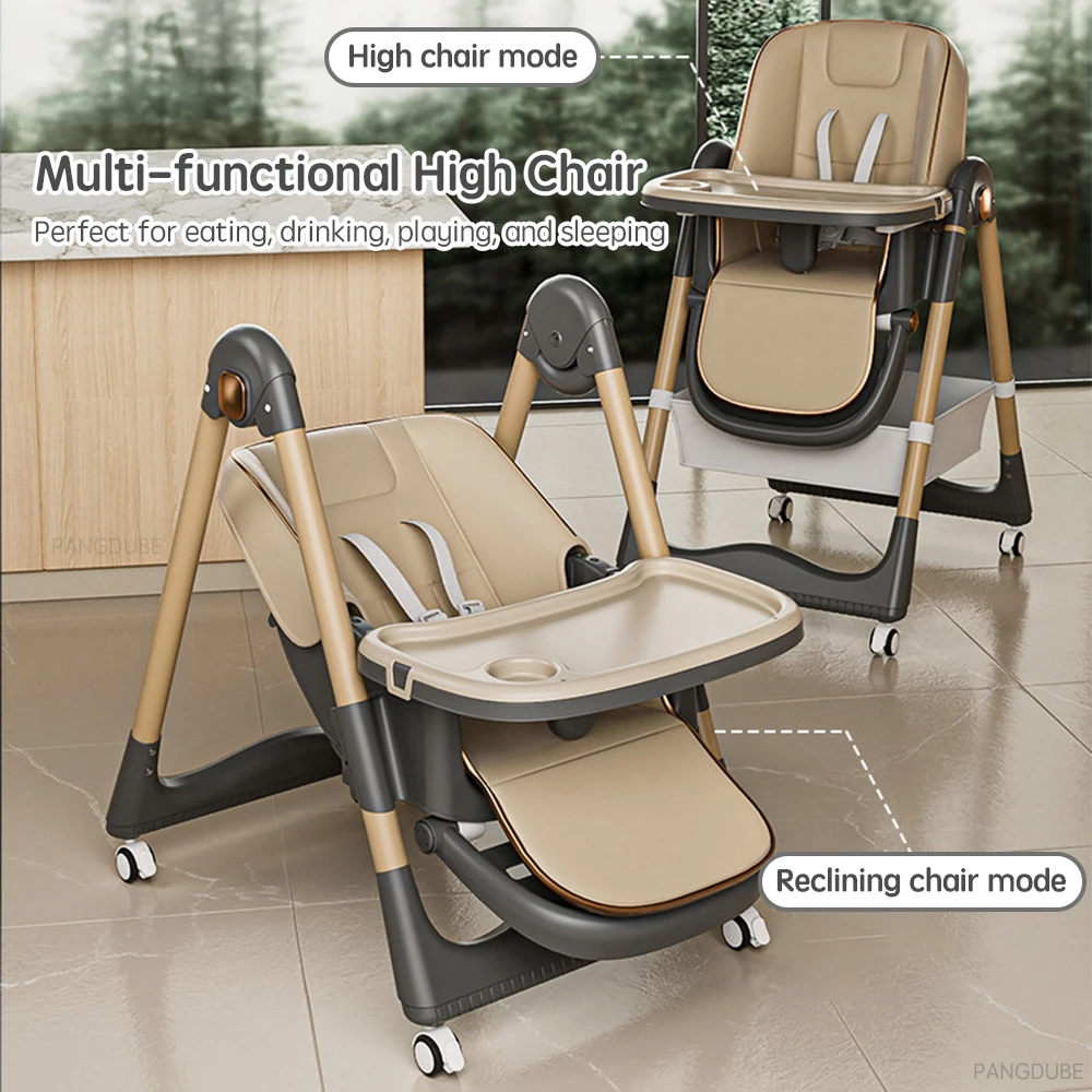 PANGDUBE Adjustable Baby High Chair 0-3 Years Foldable Toddler Dining Seat with Tray Reclining Feeding Chair Baby Dinner Chair