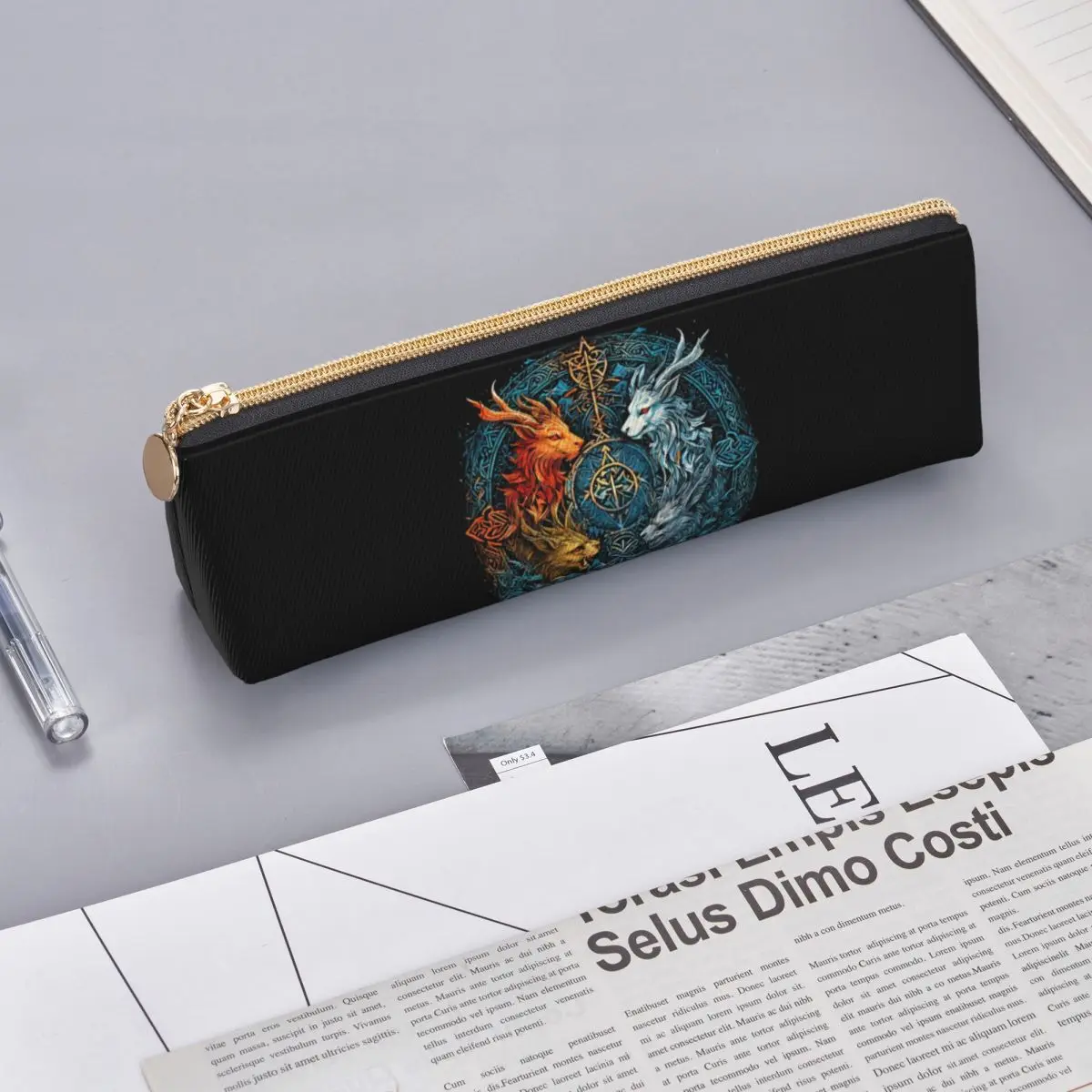Mystic Symbols Devil And Vegvisir Gothic Pentagram And Viking Compass Pencil Case for School Pen Box Pencil Bag Pen Holder Bag