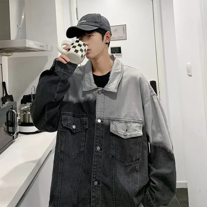 

Осенняя мужская куртка большого размера с художественным отложным воротником, длинный свек, простая элегантная модная молодежная верхняя одежда с принтом тай-дай