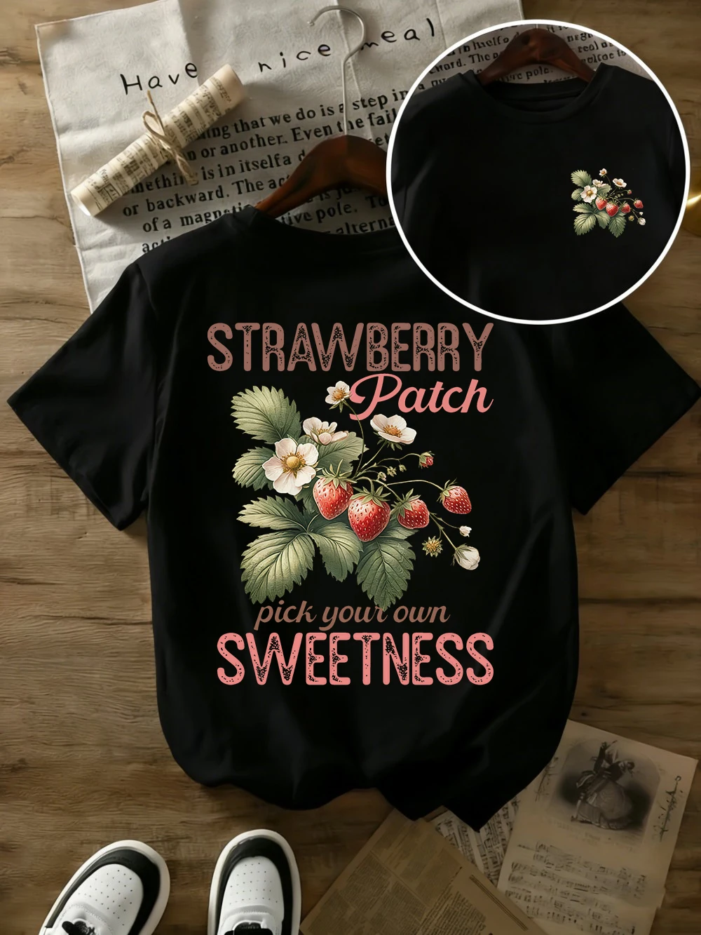 Strawberry Patch Sweetness Printing T-Shirts Damen Baumwolle Sommer Oversized Tops O-Ausschnitt Kurzarm T-Shirts Street Soft Tees