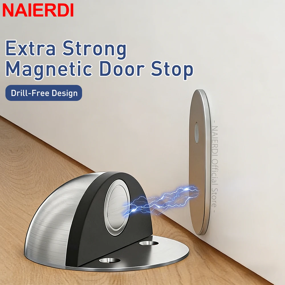 NAIERDI Edelstahl-Türstopper, nagelfreie Türstopper, starker magnetischer Türhalter mit nicht-magnetischer Option, Türbeschläge