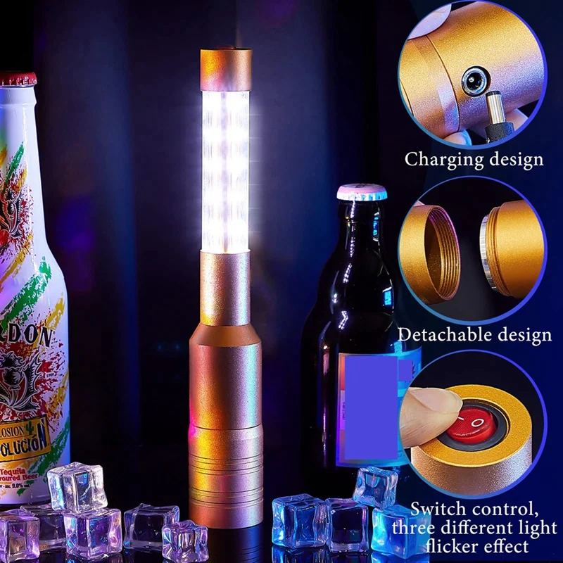 6 шт. светодиодные фонари для обслуживания бутылок, клубные фонари, бенгальские огни для бутылок, перезаряжаемые светодиодные фонари для бутылок, вилка стандарта США, золото