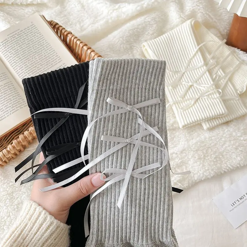 الشتاء الحلو القوس الدانتيل الجوارب Y2K القوس تصميم الحرارية التراص الكاحل الجوارب للنساء الفتيات الطبقات الجوارب الدافئة نمط الطقس البارد