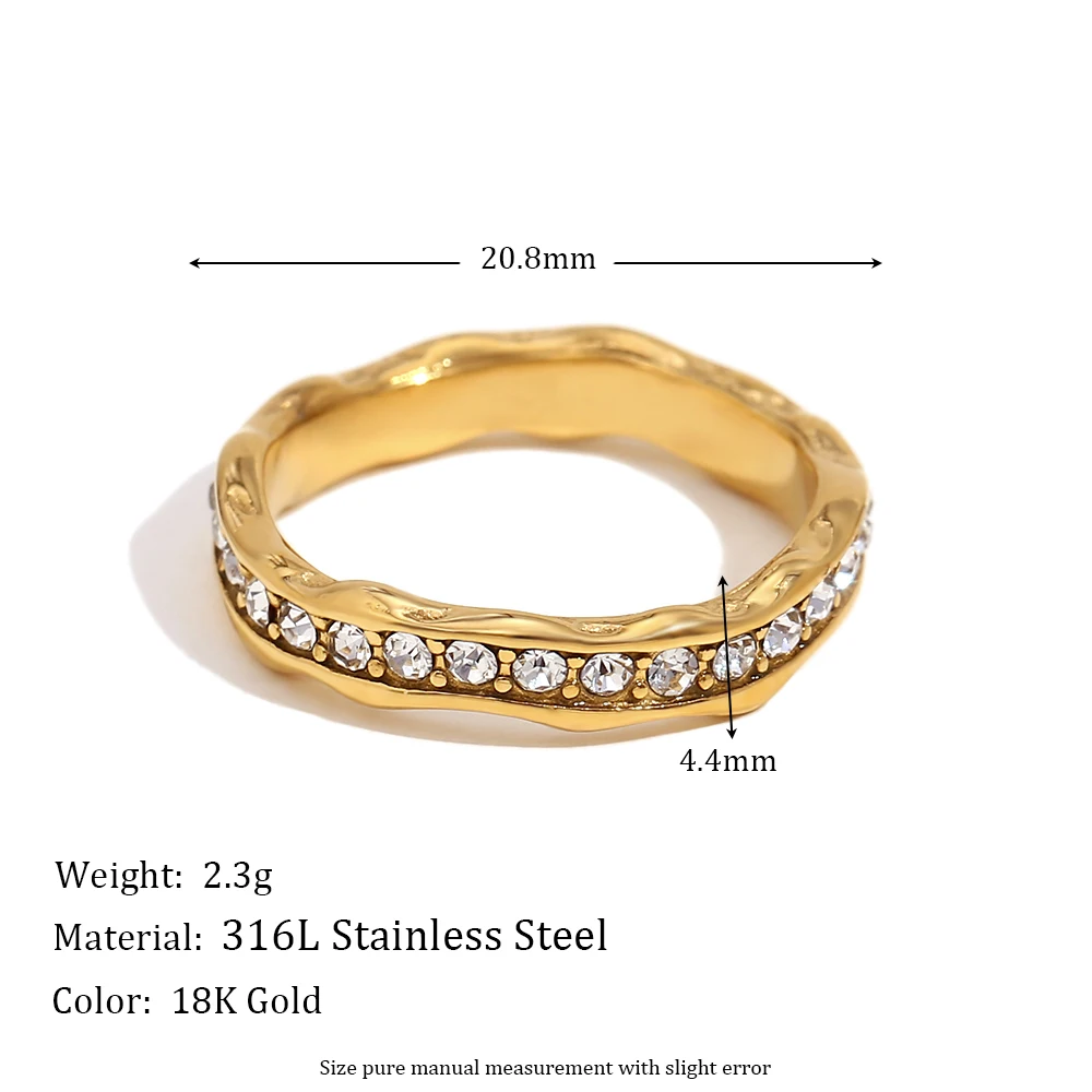E.B.belle Strass Acht Awn Ster Golfvorm Ring Roestvrij Staal 18k Vergulde Prachtige Vrouwen Sieraden Voor Party Dating