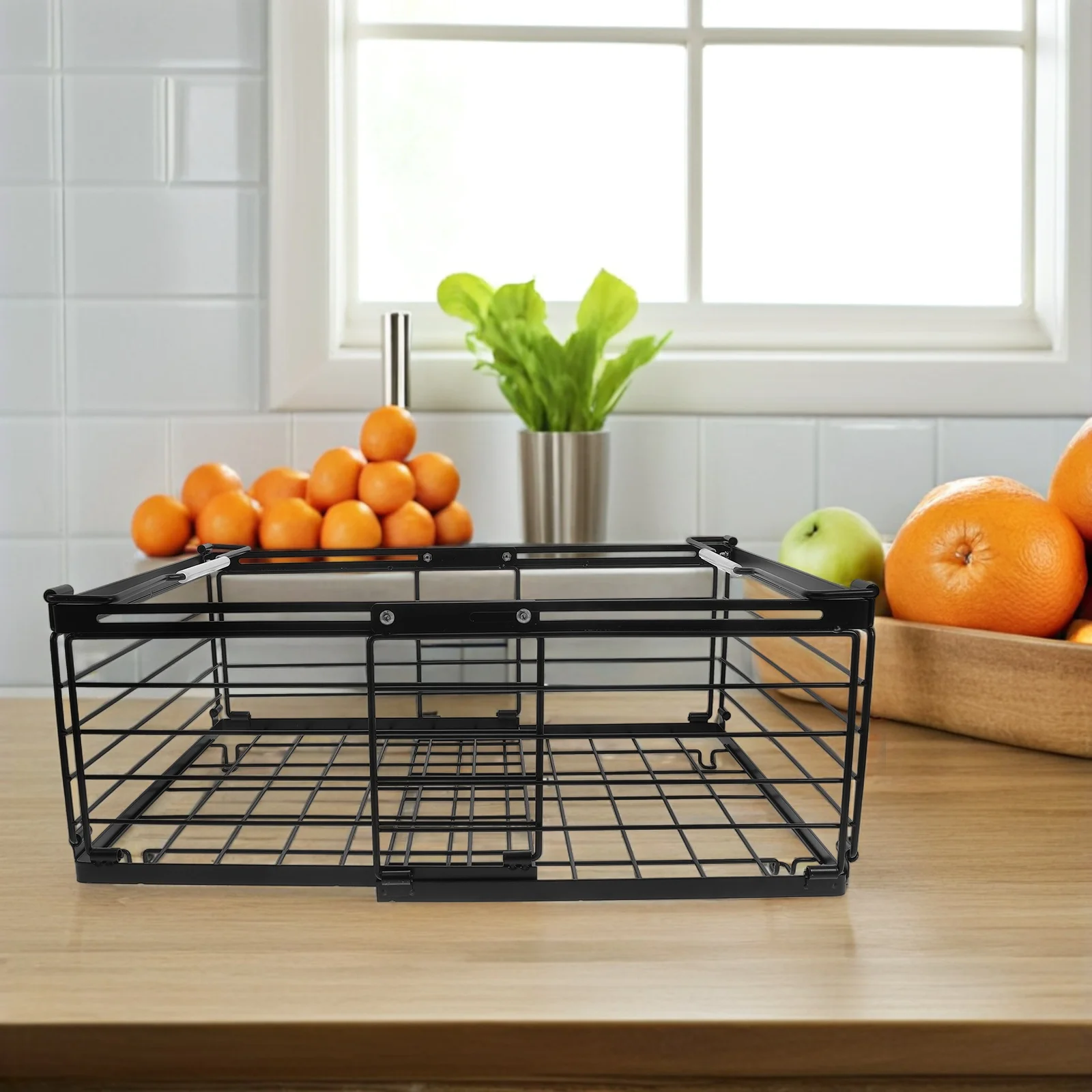 

Hanging Wire Mesh Freezer Organizer Baskets Black Metal Multi-Layer Storage Box Chest Refrigerator Organizer Bin