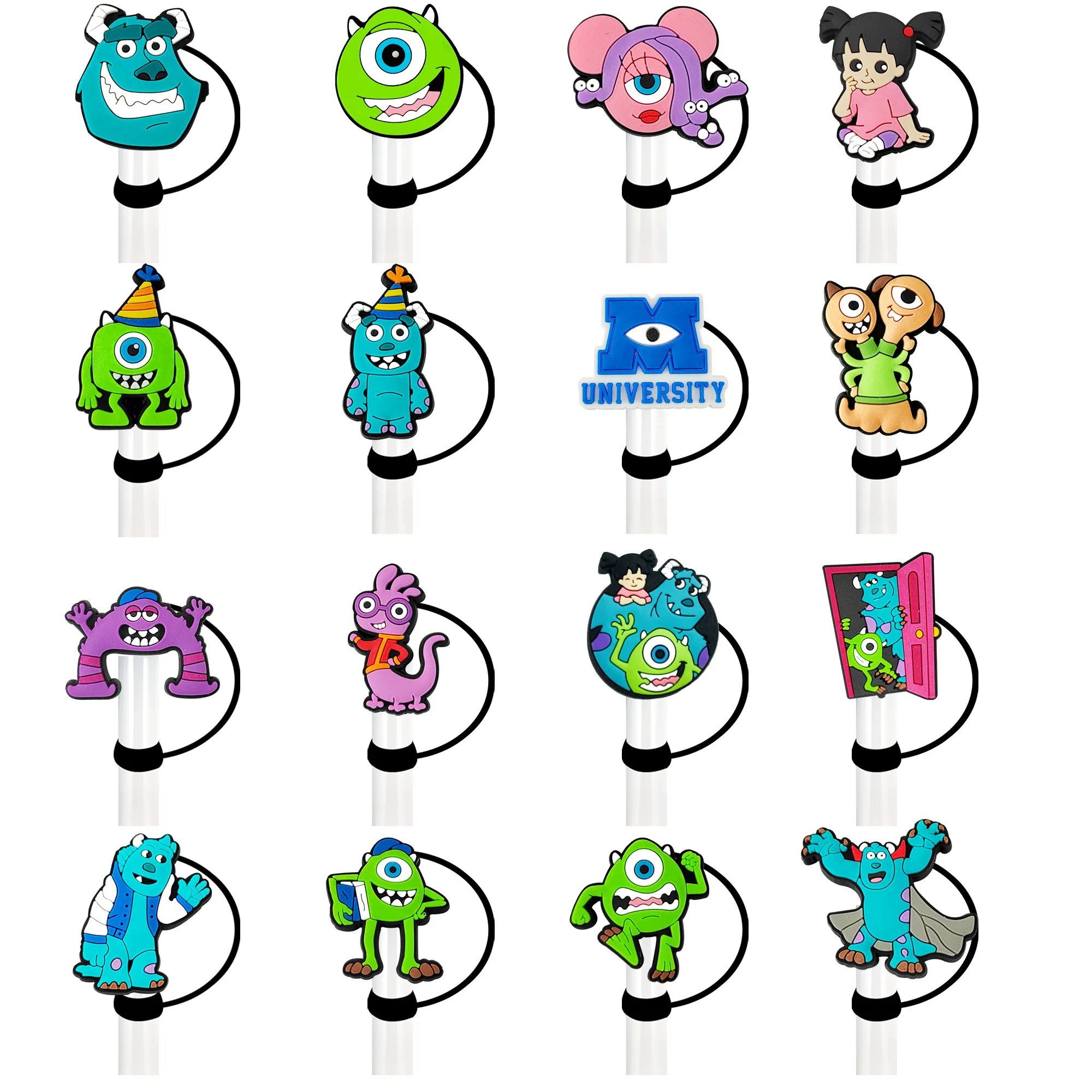 1Pcs Cartoon Monsters University Straws Cover Cap for Reusable Drinking Dust Proof Cap Cup Straw Topper 10mm Silicone