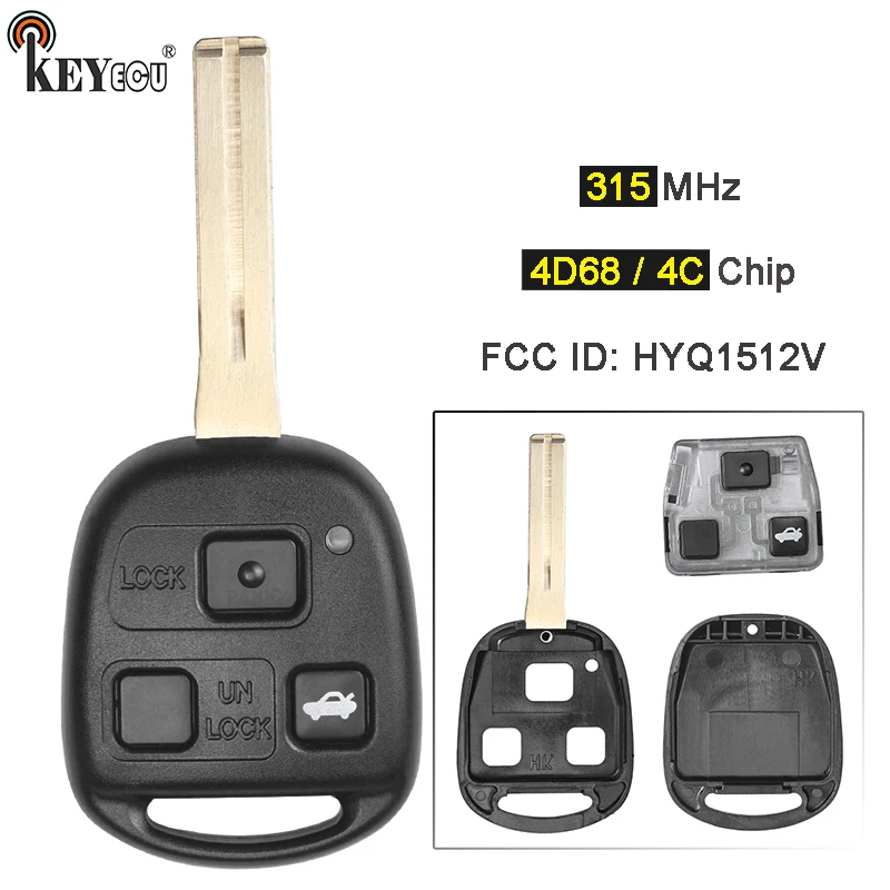 

KEYECU 315MHz 4C/ 4D68 Chip FCC ID: HYQ1512V 89070-50170 89070-50660 Remote Key Fob for Lexus LX430 ES300 ES330 SC430 LS400 IS30