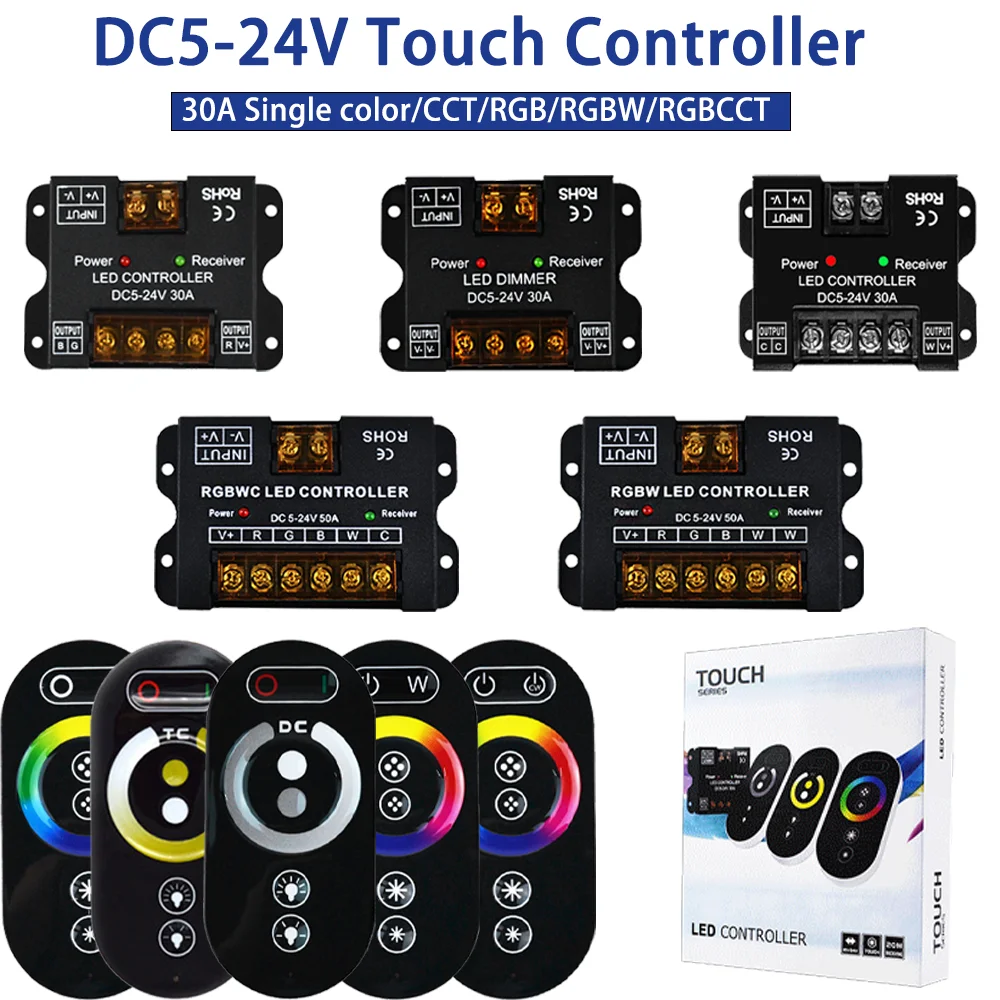 30A High-Power Small Lron Shell Controller Touch Remote Control Indicator DC5-24V Single Light CCT RGB Strip Dimmer Controller