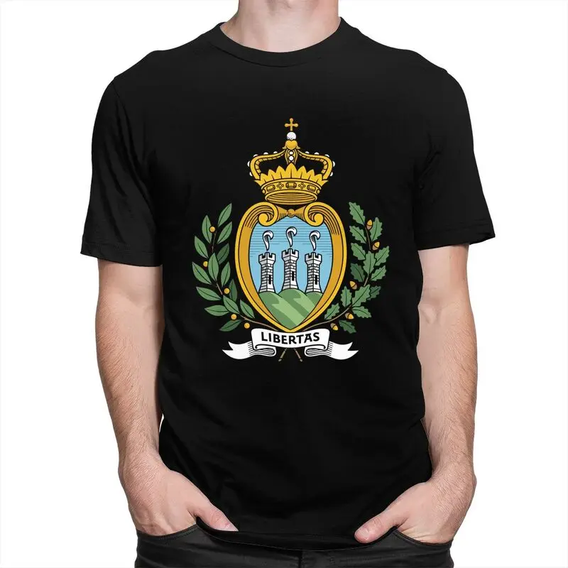 Male Coat Of Arms Of San Marino T Shirts Short-Sleeve Cotton Tshirts Stylish T-shirt Designer Tees Oversized Apparel