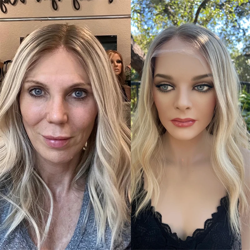 

13x4 Free Part Ombre Blonde Highlights HD Synthetic Lace Front Wig Fashion Wave Bob with Dark Roots High Density Women's Wig