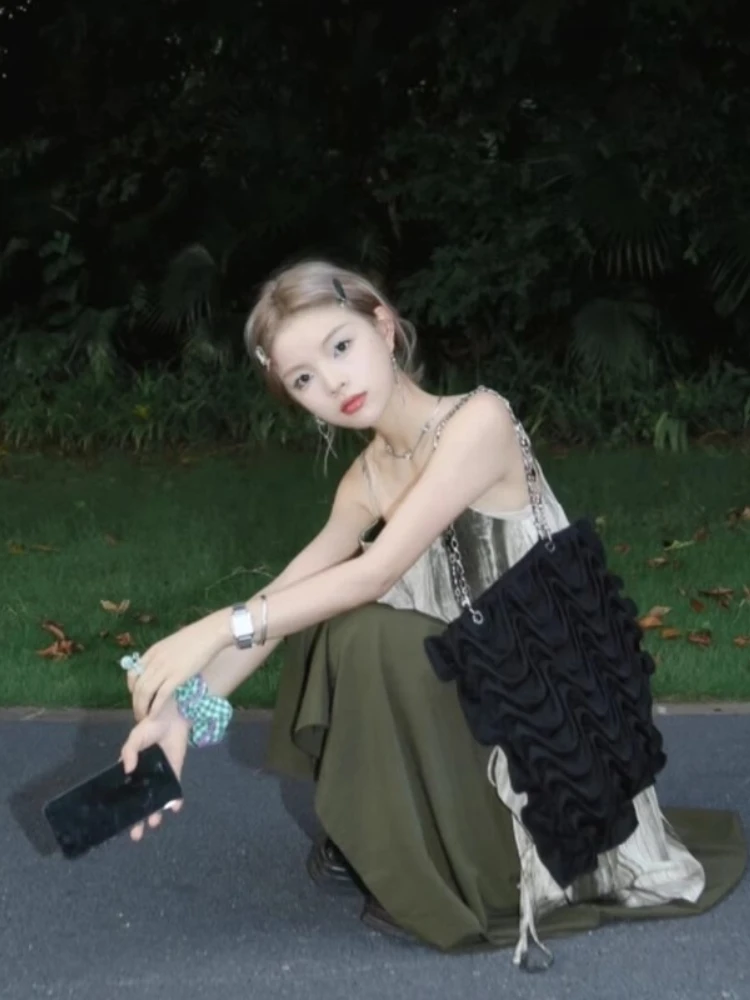 Retro tie dye em camadas cinta falso duas peças maxi vestido y2k feminino verão irregular retalhos saia solta magro boêmio vestido de praia