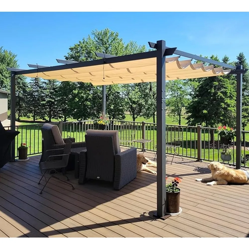 Outdoor Pergola with Retractable Canopy Aluminum Shelter for Porch Garden Beach Sun Shade Pavilion Grape Trellis Grill Gazebo