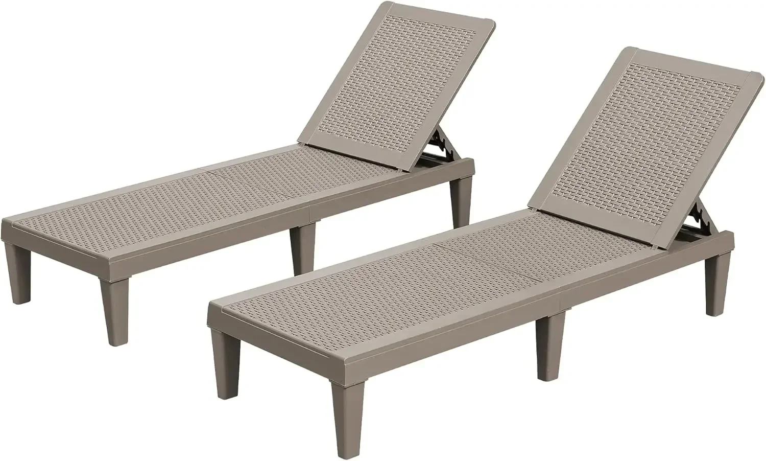 Outdoor Lounge Chairs Set of 2, Quick Assembly & Waterproof Patio Chaise Lounge with Adjustable Backrest for Poolside, Beach