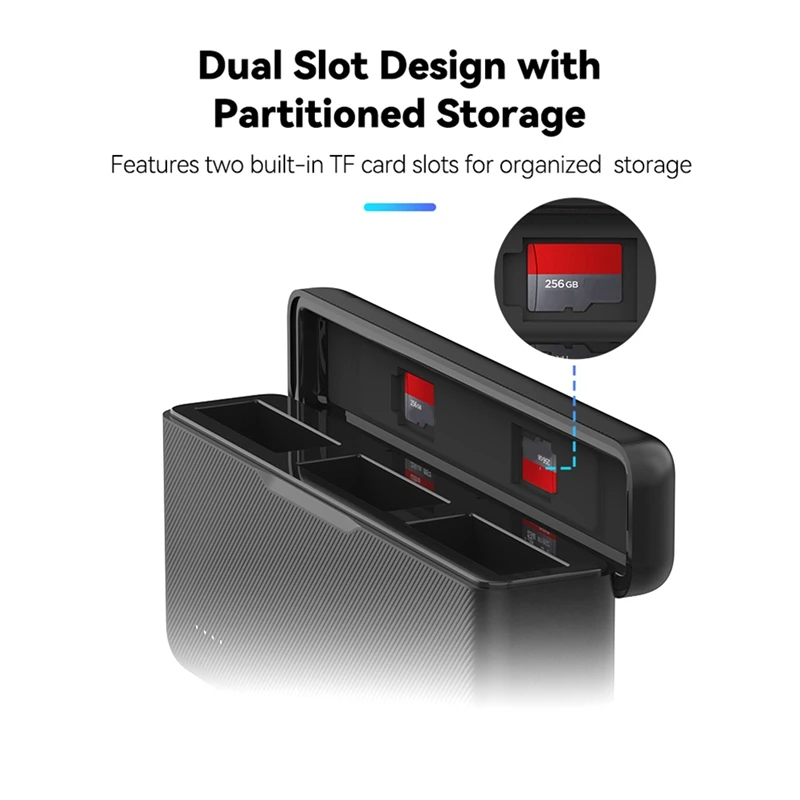 Cargador de batería de cámara de carga rápida tipo C con almacenamiento de tarjeta 2XTF para cargador de cámara de acción DJI OSMO Action 4/3