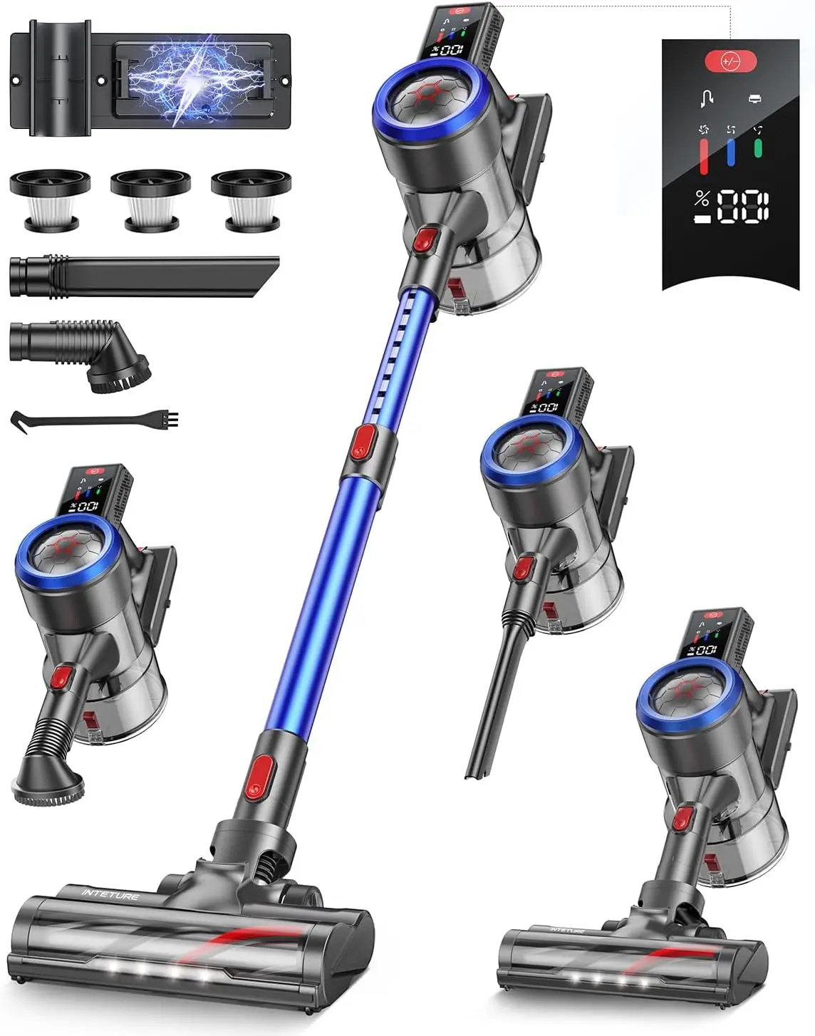 Cordless Vacuum Cleaner, 450W 40KPA 55 Mins Runtime Stick Vacuum Cordless with Rechargeable Wall Mount Vacuum Cleaner with Touch