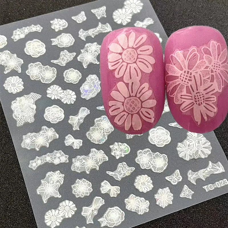 Autocollants 3D à motif de fleurs blanches pour les ongles, décalcomanies auto-adhésives, outils de décoration, DIY, nouveauté, TG 023, 1 pièce