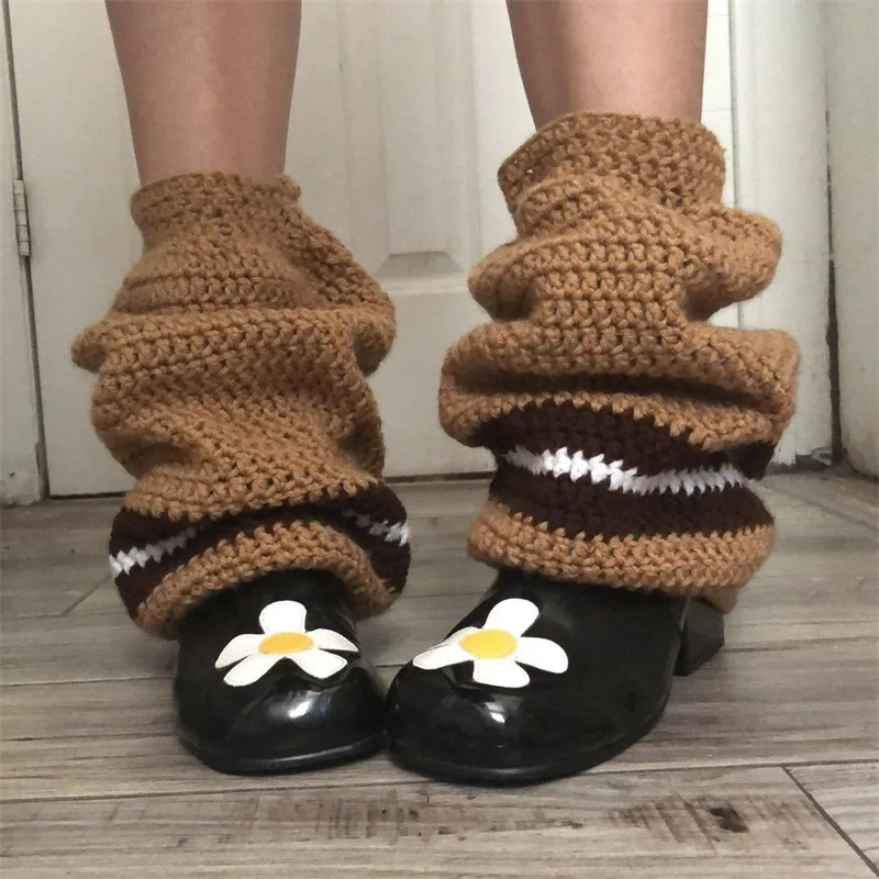 Mulheres kawaii harajuku malha polainas contraste cor bonito joelho meias altas estéticas bota punhos capa streetwear acessórios