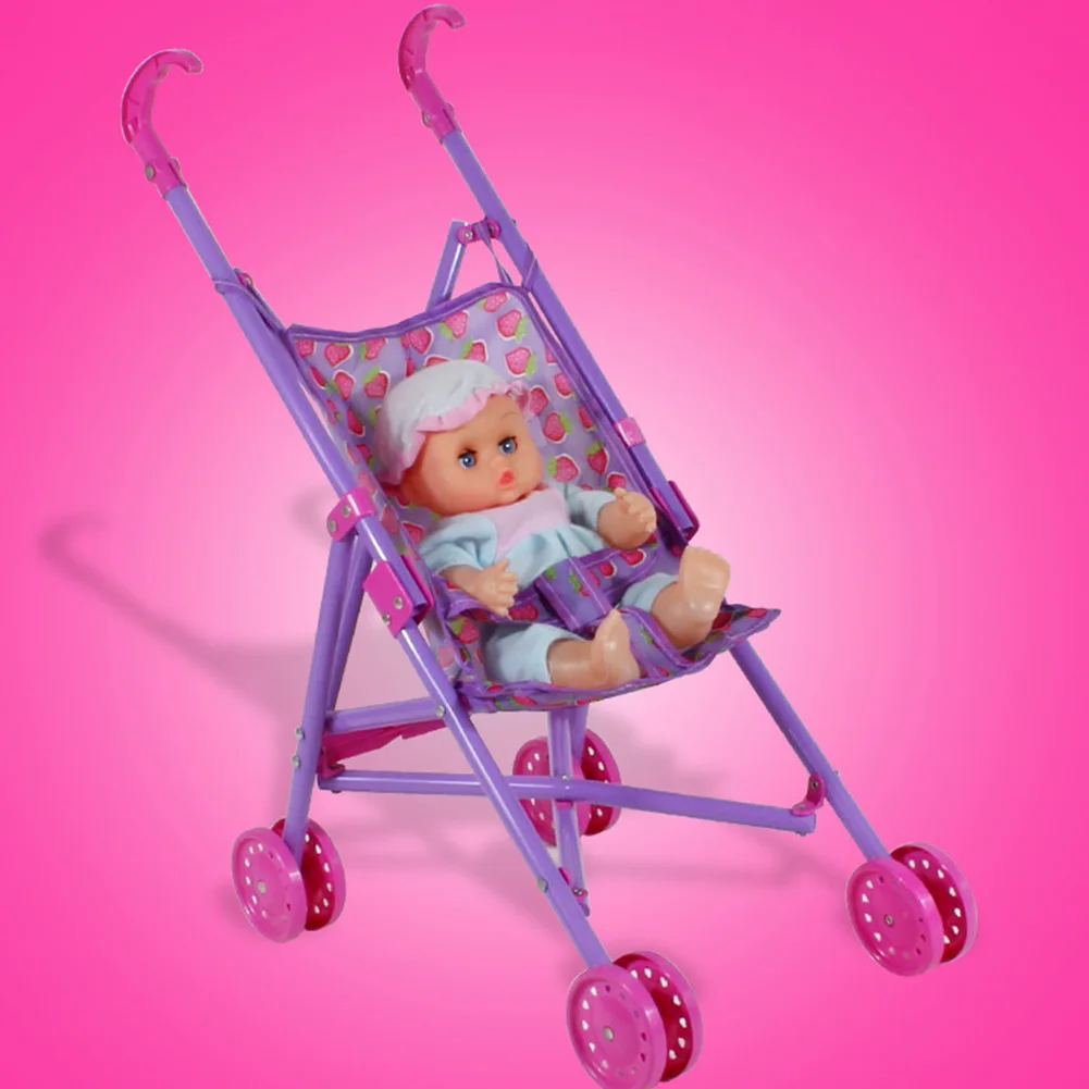 Foldable Kids Play Stroller Toys with 10 Inch Doll Baby Stroller for Dolls for Babies Infants Toddlers Girls Kids