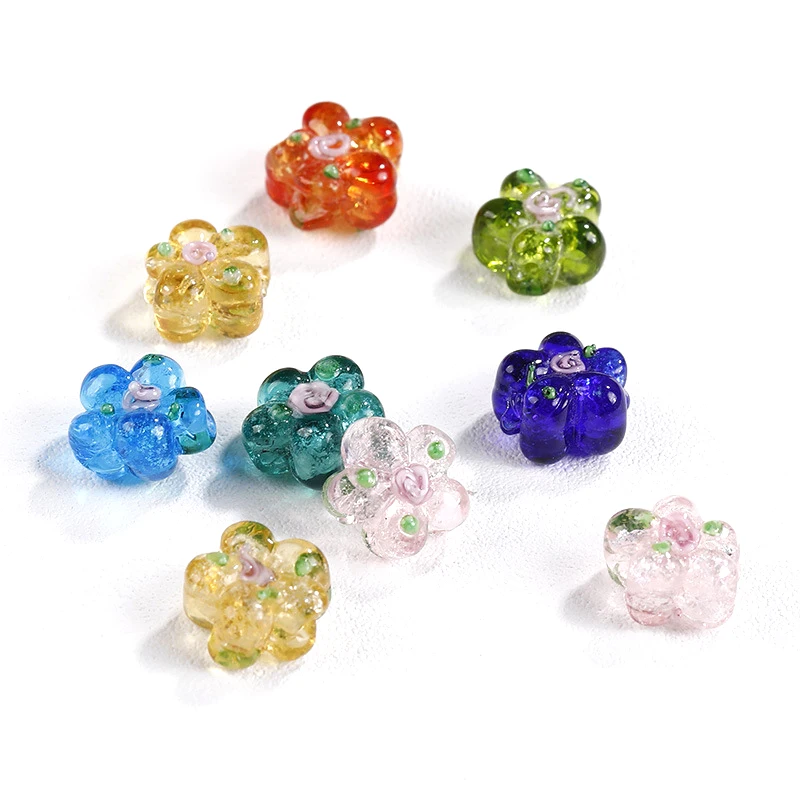 6 pieces 15mm Vintage color double-sided flower glass beads DIY handmade jewelry hair accessories materials scattered beads