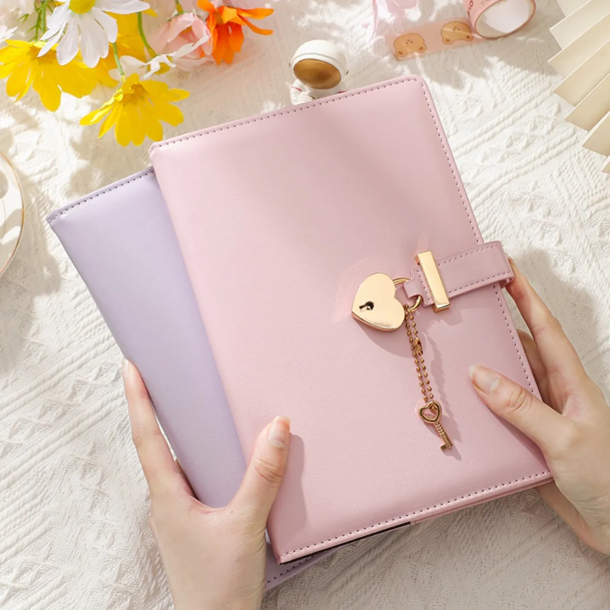 1 Mpc Budget Card 2 Books+2 Zipper Bags+2 Stickers A5 Love Lock Book Password With Lock Diary Notebook, Girl Heart Student Handb