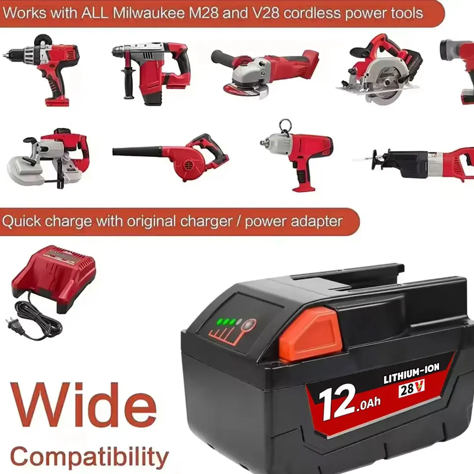 2024 neue 28 V 12,0 Ah Für Milwaukee M28 Batterie Li-Ion Ersatz Batterie Für Milwaukee 28 V M28 48-11-2830 0730-20 Werkzeug batterie