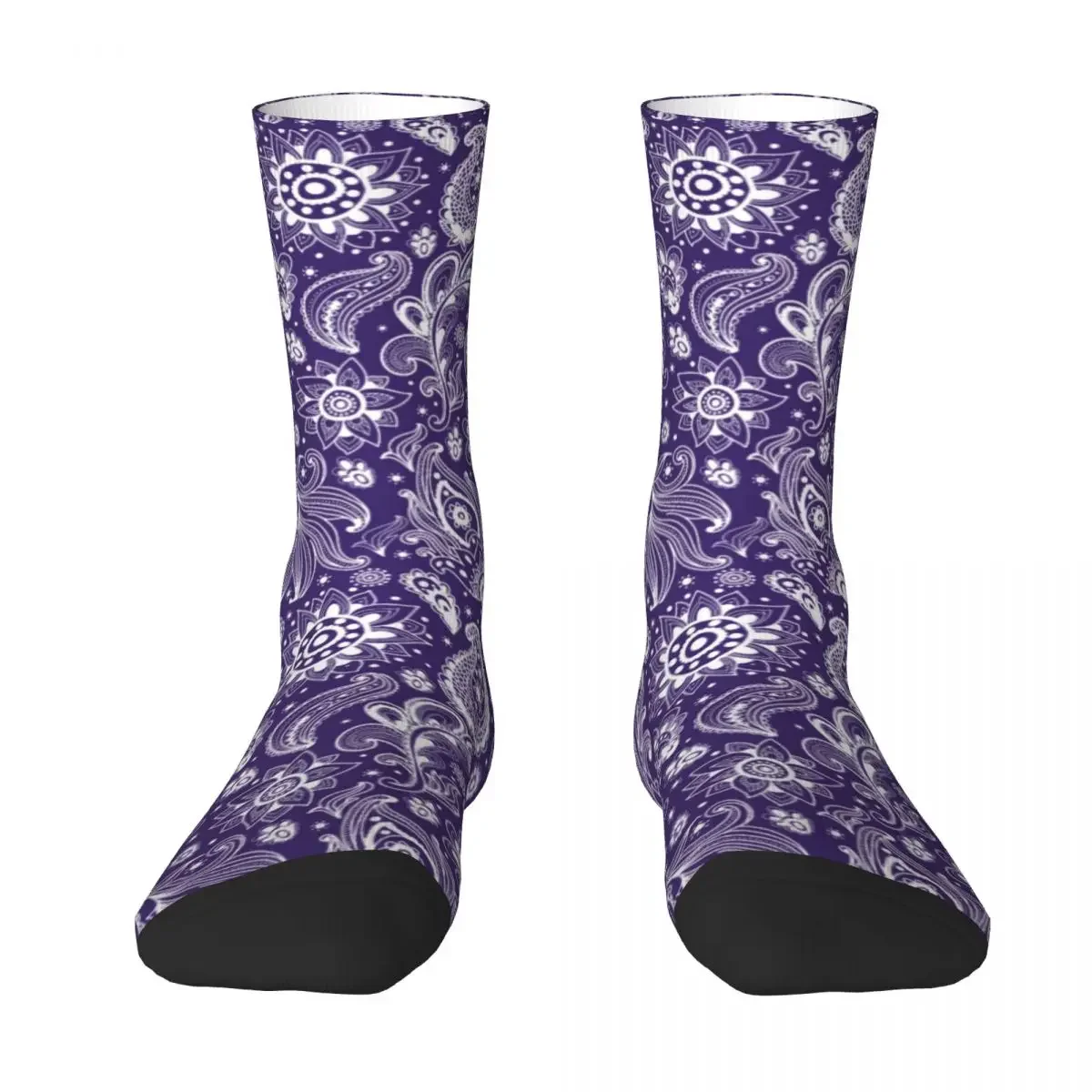 Floral Paisley Socks Blue Boho Style Novelty Stockings Women Men Quality Running  Autumn Design Non Slip 