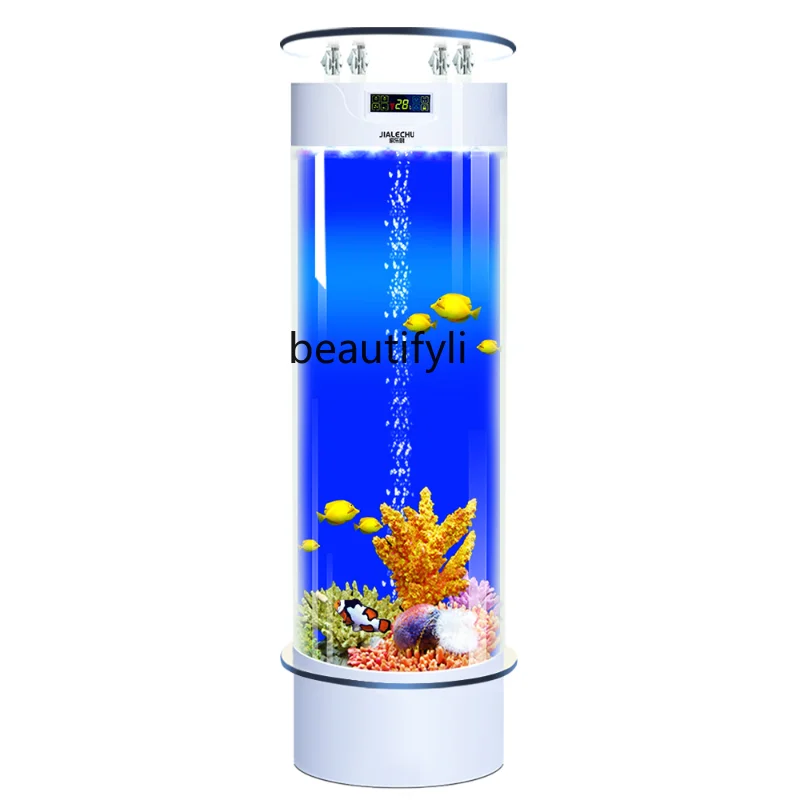 Fish Tank Living Room Cylindrical Acrylic Aquarium Household Ecological Change Water Vertical Intelligent Floor Fish Tank