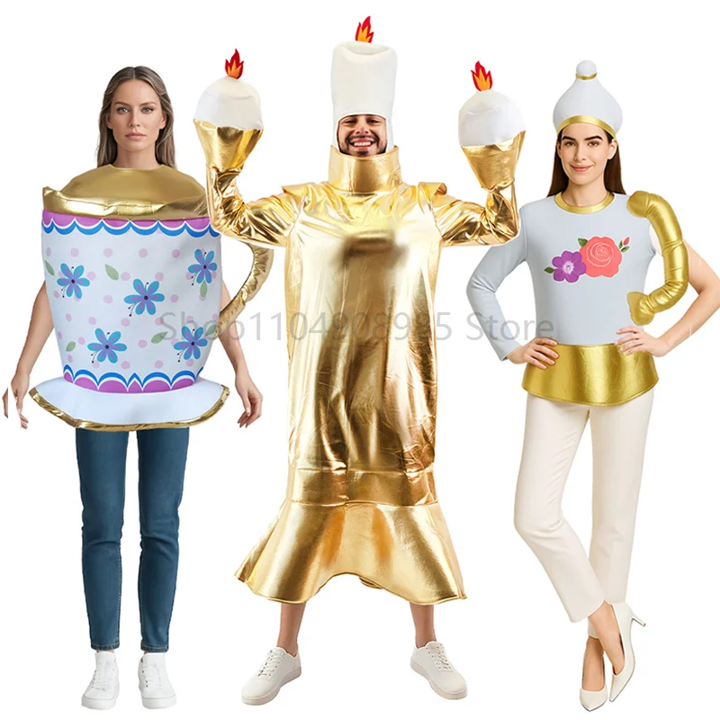 

Unisex Female Tea Pot With Lid Cosplay Tea Cup Women Stage Fancy Dress Up Men Adults Candelabra Costume