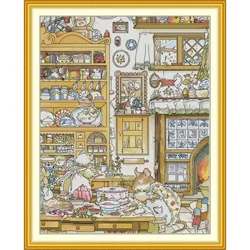 Joy Sunday Pre-printed Cross Stitch Kit Easy Pattern Aida Stamped Fabric Embroidery Set-Mrs. Mouse Who Makes Cakes