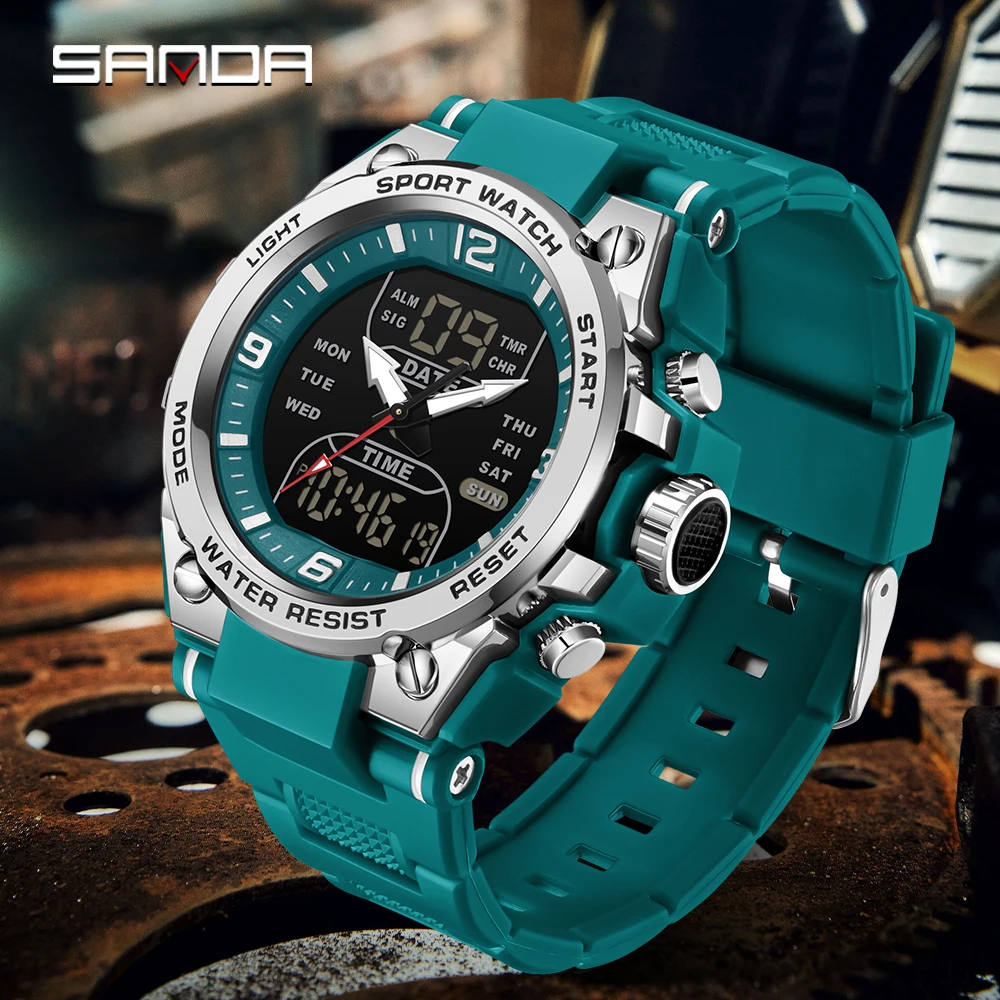 

SANDA 6252 Спорт на открытом воздухе Модные студенческие электронные часы Многофункциональные водонепроницаемые ночники со светодиодной подсветкой Мужские электронные часы