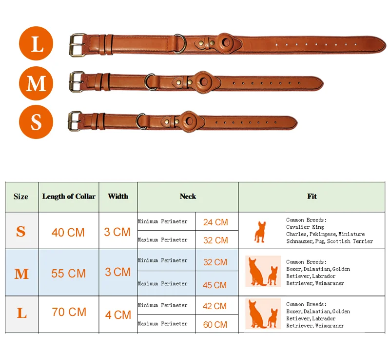 맞춤형 개 목걸이 맞춤형 정품 가죽 개 목걸이 중간 대형 애완 동물 Airtag 개 목걸이 케이스 홀더
