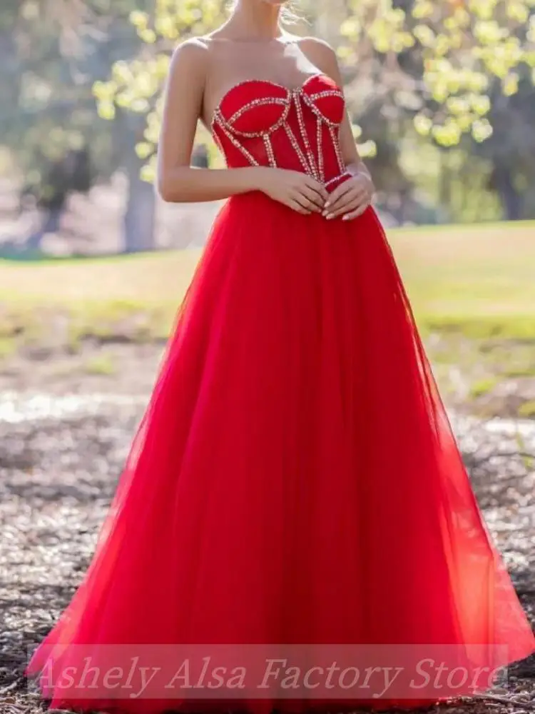 Elegant Red Long Prom Dresses 2024 Sweetheart Crystal Draped A Line Women Formal Evening Dress Bride Wedding Party Occasion Gown