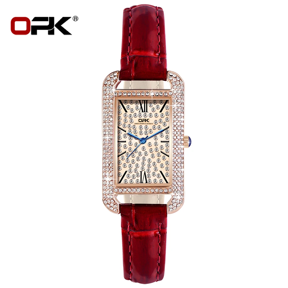 

OPK Luxury Original Elegant Women Watch Waterproof Leather Strap Diamond Wristwatches Classical Business Women's Watches