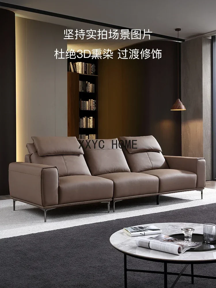 Minimalist Straight-Row Sofa First Layer Cowhide Italian Leather HTL Sofa