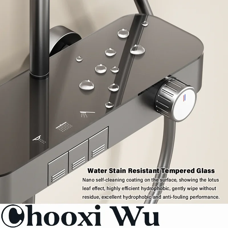 CHOOXIWU-Shower Set Bathroom Rainfall Brass Wall Mounted 3Way Shower Faucet Bathtub Thermostat Rain Mixer Tap Shower System