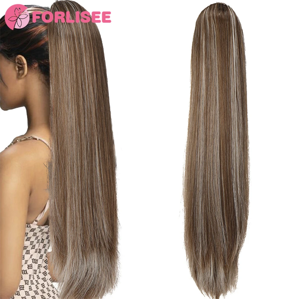 FORLISEE 19.5 Inch Orange Long Straight Hair With Drawstring Ponytail Synthetic Drawstring Straight Ponytail Wig