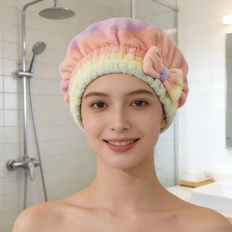  2 Pack Quick Drying Shower Cap Absorbent Corals Velvets Rainbow Hair Towel Wrap