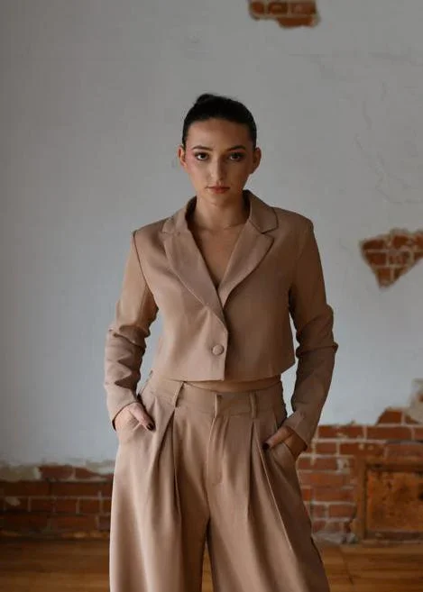 Coffee Casual Women's Suit 2 PCs Business Pants sets One Button Short Blazer Office Ladies Outfit Customized Suit Jacket