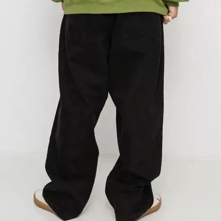 Jeans Anak Laki-laki Besar Polar Celana Denim Skateboard Hitam Celana Jeans Longgar Pria Longgar Pakaian Jalanan Kasual Y2k Pakaian Pria Harajuku