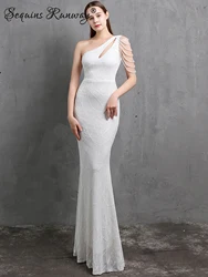 Sexy backless white sequin summer dress women elegant wedding party dress luxury bridesmaid prom evening long dresses vestidos