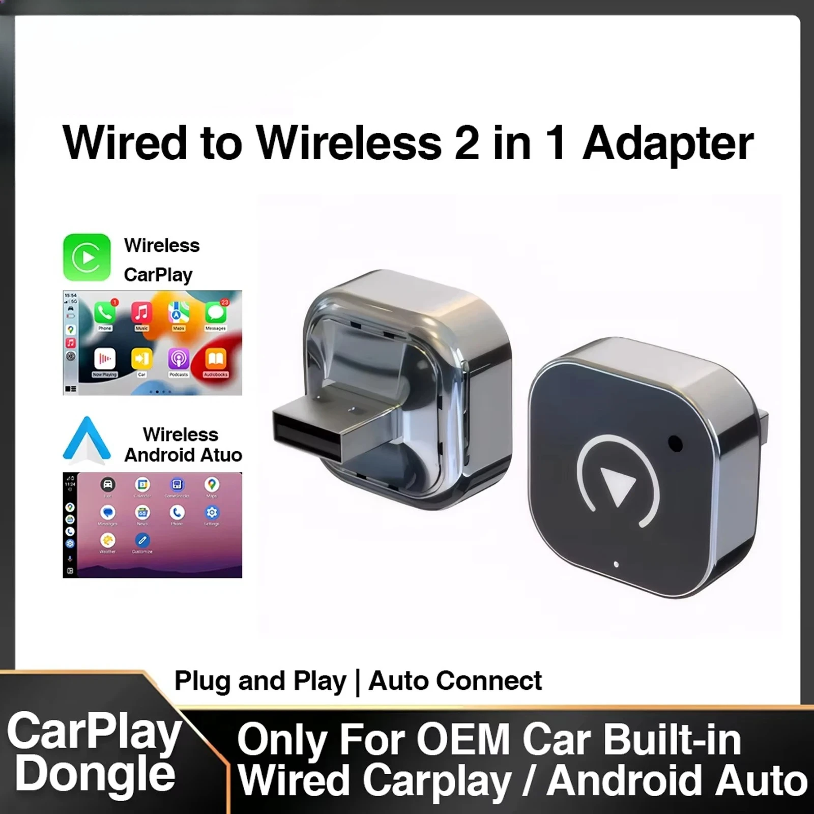 V9 2in1 Wireless CarPlay Adapter Android Auto AI Smart Box Car Intelligent Systems For VW Toyota Nissan Honda Ford Benz