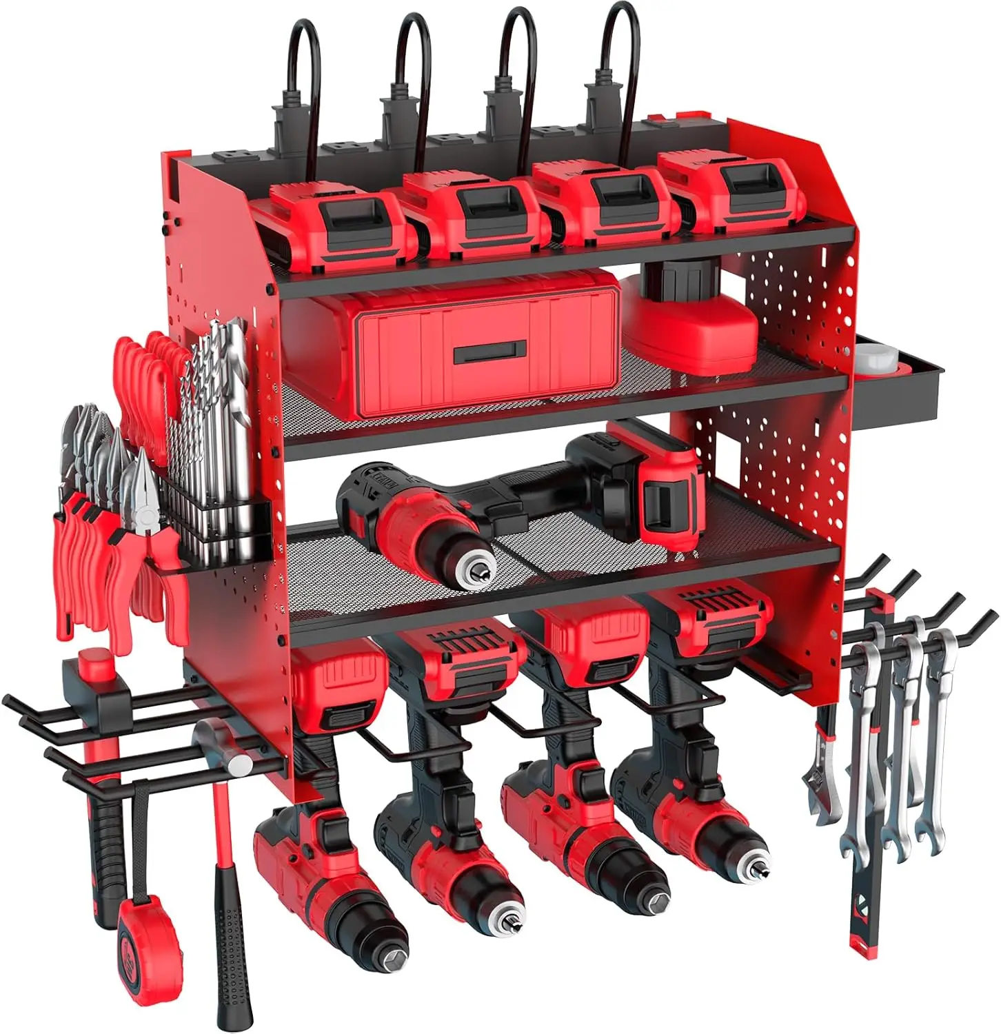 

Wall Mount Tool Organizer with Charging Station, Adjustable Shelves for Drills and Accessories, Ideal Gift