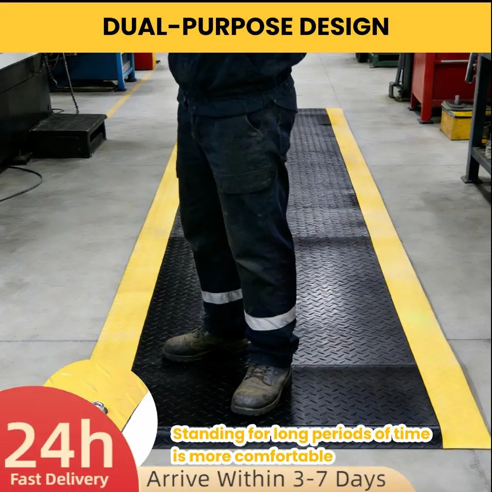 

Противоскользящий коврик для снижения усталости 144x36 дюймов, толщиной 3/4 дюйма, черный с желтой окантовкой, для промышленных и коммерческих рабочих площадок