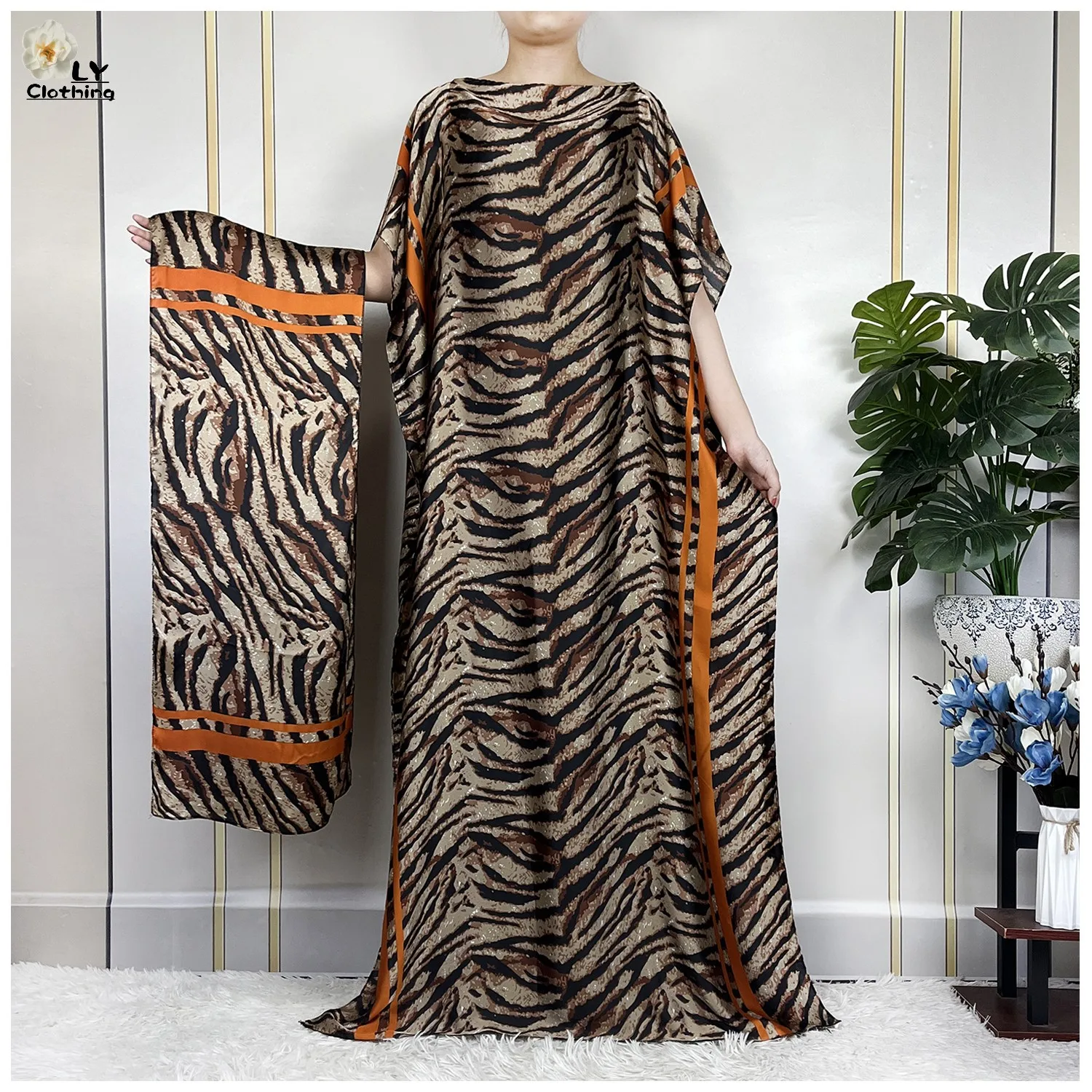 

2023 African Elegant Women Maxi Summer Dress Silk Soft Fabric Printed New Dubai Femme Party Short Sleeve Loose Casual Robe Abaya